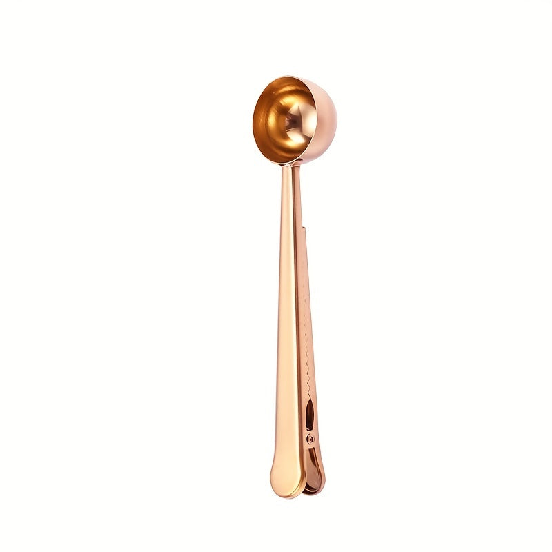 1pc Coffee Scoops With Bag Clip, 2 In 1 Stainless Steel Measuring Spoon, Sealing Clamps, Multifunctional Milk Powder Scoop With Sealing Clip, Kitchen Accessories