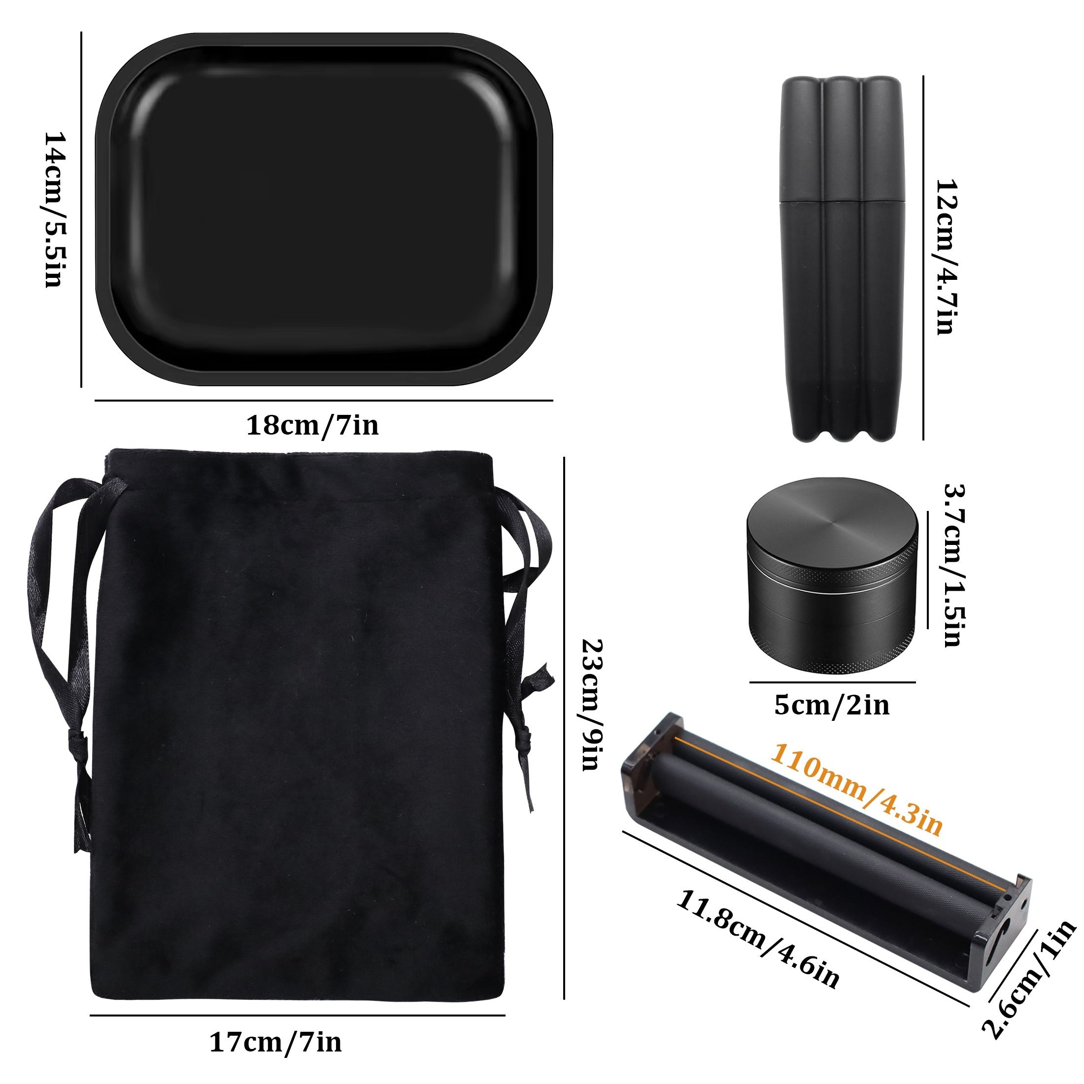 1 Set, The Smoking Set Includes a Variety of Accessories, 1 Velvet Bag Contains a 14×18 Rolling Tray, a 50Mm Metal Grinder, a Three-Cigarette Storage Box, a Cigarette Rolling Machine, Smoking Accessories, Household Gadgets,