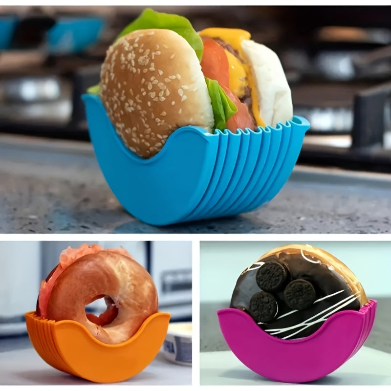 1pc/4pcs Reusable Expandable Hamburger Rack, Silicone Rack, Hamburger Tool Rack, Storage Rack, Kitchen Storage Box Use this expandable silicone burger rack to make delicious burgers easier!