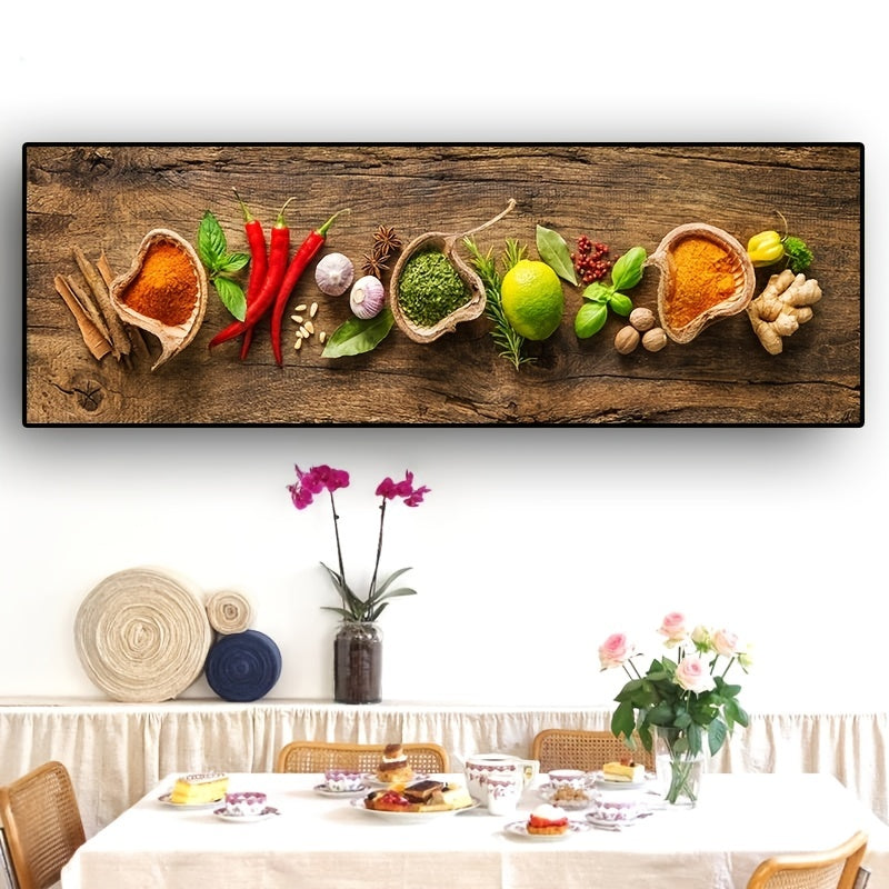 2D Flat, 1pc Frameless Grains Spices Spoon Peppers Canvas Painting Kitchen Decoration Posters Prints for Dining Room Wall Art Pictures Home Art Decor No Frame