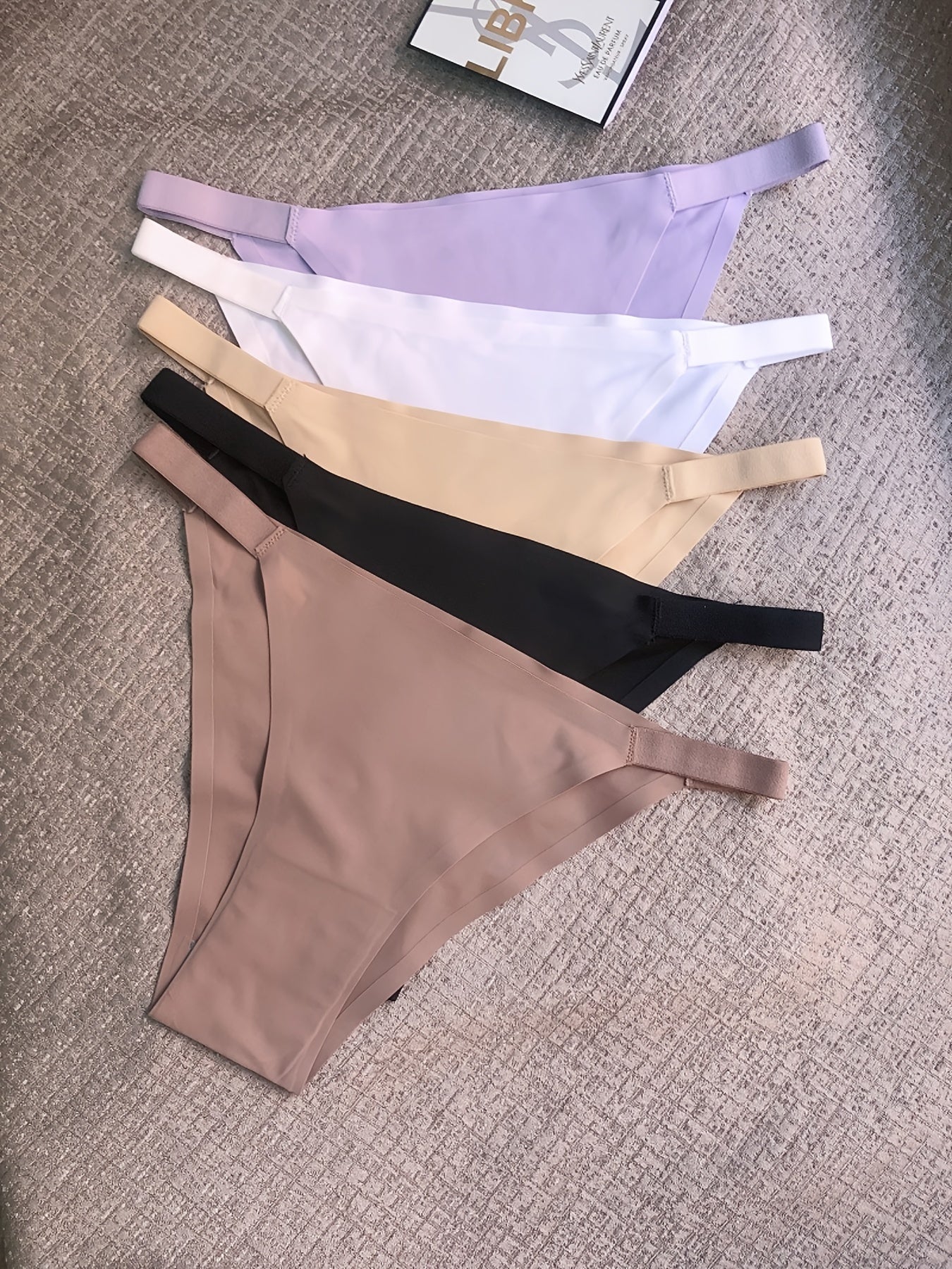 5pcs Women's Low-Rise Bikini Underwear - Solid Color Full Coverage Triangle Briefs with Low-Rider Waistband, Non-Sheer Sexy Panties for Gym, Yoga, Casual Attire (Multicolor Pack)