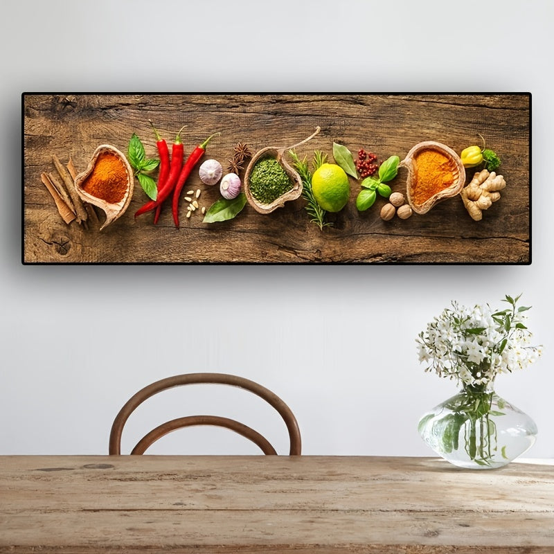 2D Flat, 1pc Frameless Grains Spices Spoon Peppers Canvas Painting Kitchen Decoration Posters Prints for Dining Room Wall Art Pictures Home Art Decor No Frame