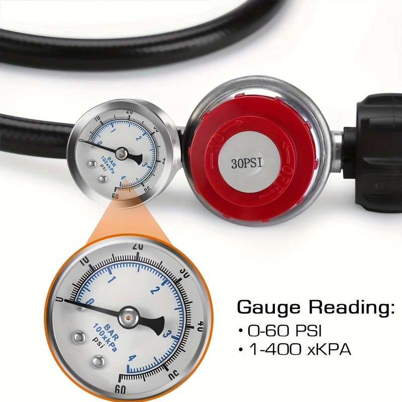 4FT Propane Gas Tube with Adjustable Pressure Reducer & Precision Meter - Safe Kitchen Upgrade for QCC1 Type Connections, 0-30PSI