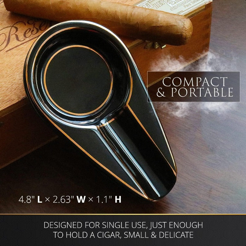 Cigar Ashtray Luxury Gilt Ceramic Portable Travel Ash Tray With Round Ash Slot Indoor And Outdoor Smoking Accessories For Men Single Cigarette Holder Ashtrays For Home Office Patio