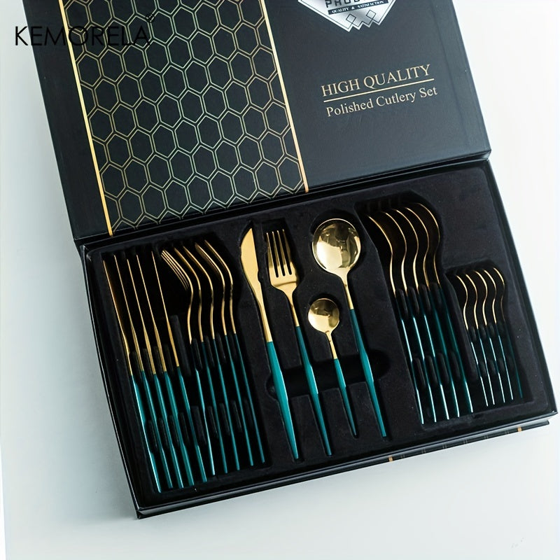 24pcs Stainless Steel Cutlery Set | KEMORELA Luxury Kitchen Cutlery Dishwasher Safe, 304 Stainless Steel