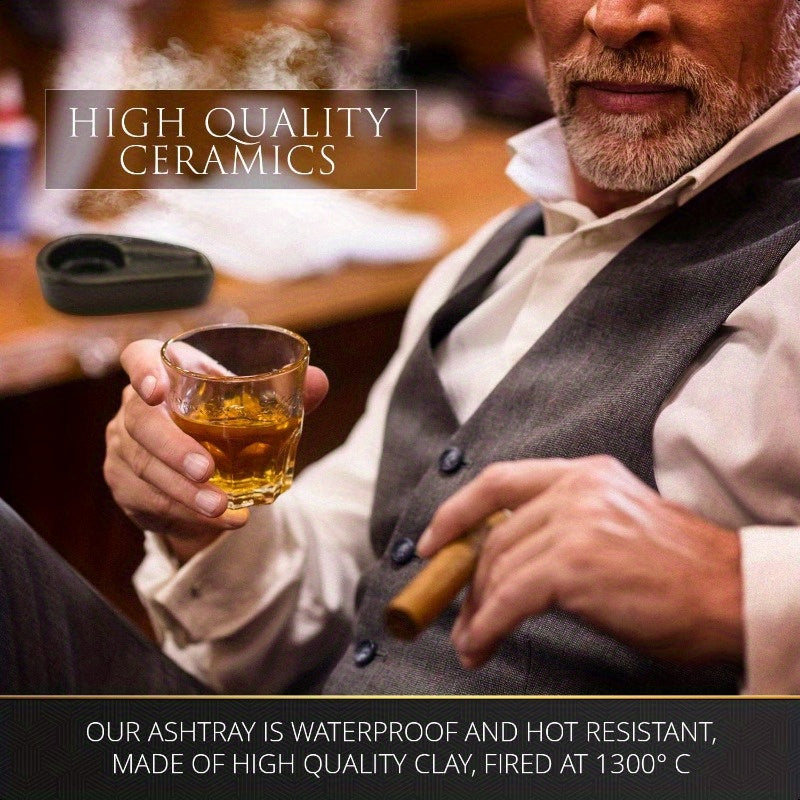 Cigar Ashtray Luxury Gilt Ceramic Portable Travel Ash Tray With Round Ash Slot Indoor And Outdoor Smoking Accessories For Men Single Cigarette Holder Ashtrays For Home Office Patio