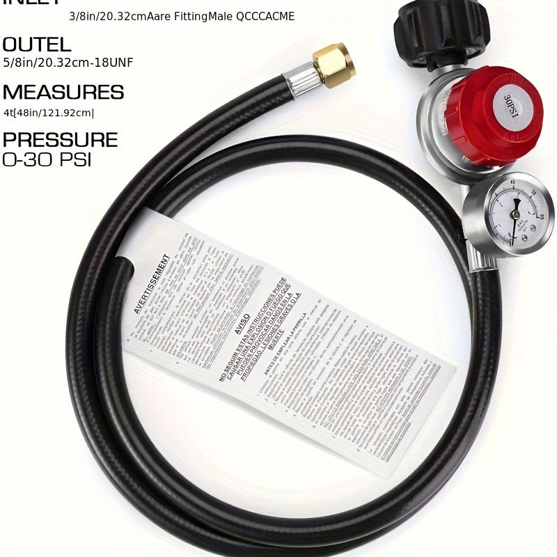4FT Propane Gas Tube with Adjustable Pressure Reducer & Precision Meter - Safe Kitchen Upgrade for QCC1 Type Connections, 0-30PSI