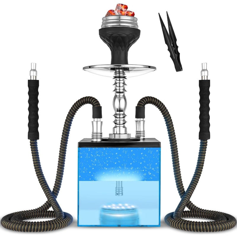 2 Hose Set Micro Cube Acrylic with Bowl Coal Tong Charcoal Holder Magical Remote LED Light Better Narguile Smoking, Smoking Accessories, Shisha Setup, Stylish Smoking Kit, Compact Design, Highquality Hoses, Acrylic Constructi