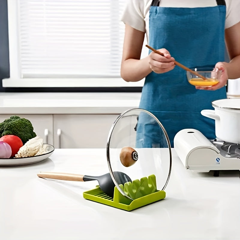 1pc White/Green Kitchen Utensil Holder with 4 Slots, Multi-Functional Stove Utensil Organizer, Smooth Plastic Easy-to-Clean Design with Hanging Hole for Drying, Raised Edge Anti-Spill Design, Suitable for Spatulas, Ladles, Ch