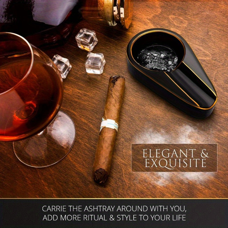 Cigar Ashtray Luxury Gilt Ceramic Portable Travel Ash Tray With Round Ash Slot Indoor And Outdoor Smoking Accessories For Men Single Cigarette Holder Ashtrays For Home Office Patio