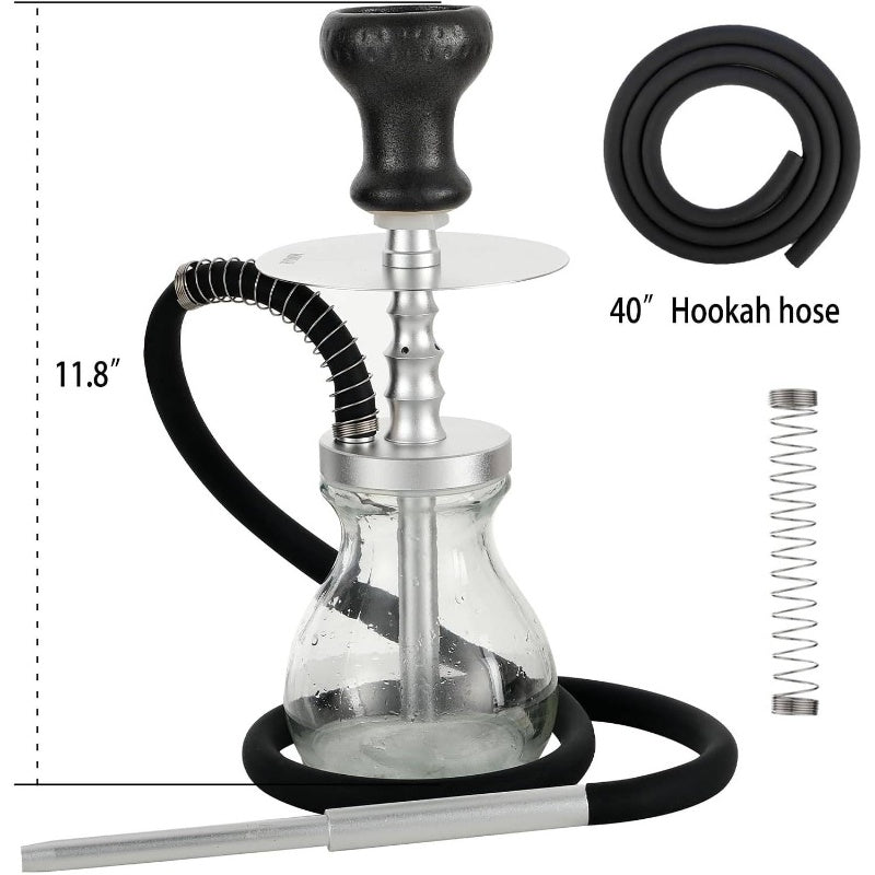 Complete Portable /Shisha Smoking Set with Glass Vase, Aluminum Chameleon Hose, PS Bowl & Tongs/Mouth Tips - All-in-One Narguile for Shisha Smoking Accessories,, Parties, Outdoor Use - Ideal for Shisha Lovers Gift