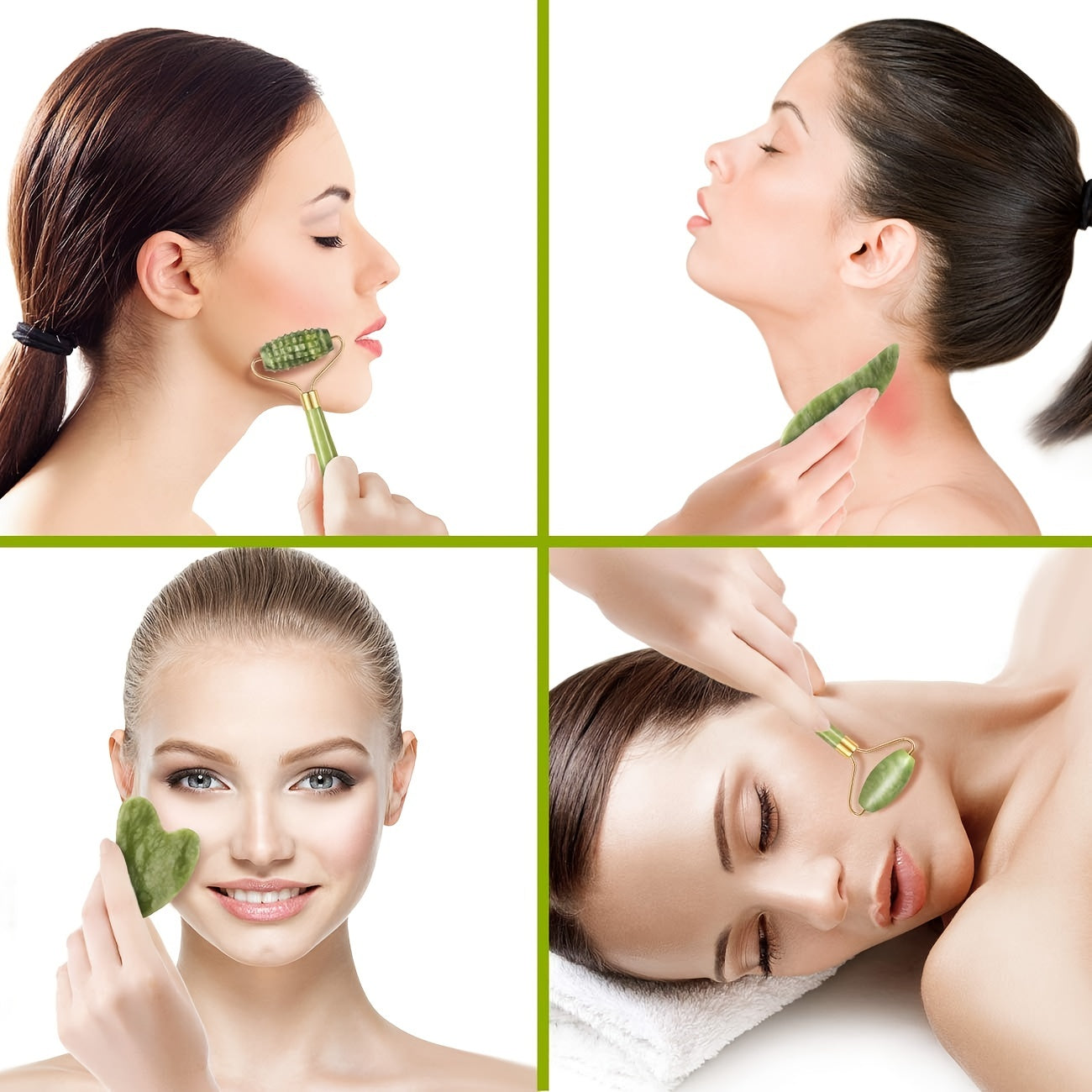 4pcs Facial Roller & Gua Sha Set, Facial Roller Massager with Gua Sha Scraping Tool, Stone Massager