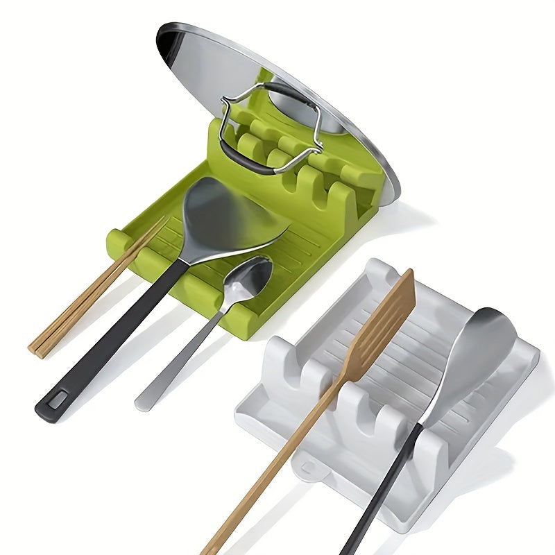 1pc White/Green Kitchen Utensil Holder with 4 Slots, Multi-Functional Stove Utensil Organizer, Smooth Plastic Easy-to-Clean Design with Hanging Hole for Drying, Raised Edge Anti-Spill Design, Suitable for Spatulas, Ladles, Ch