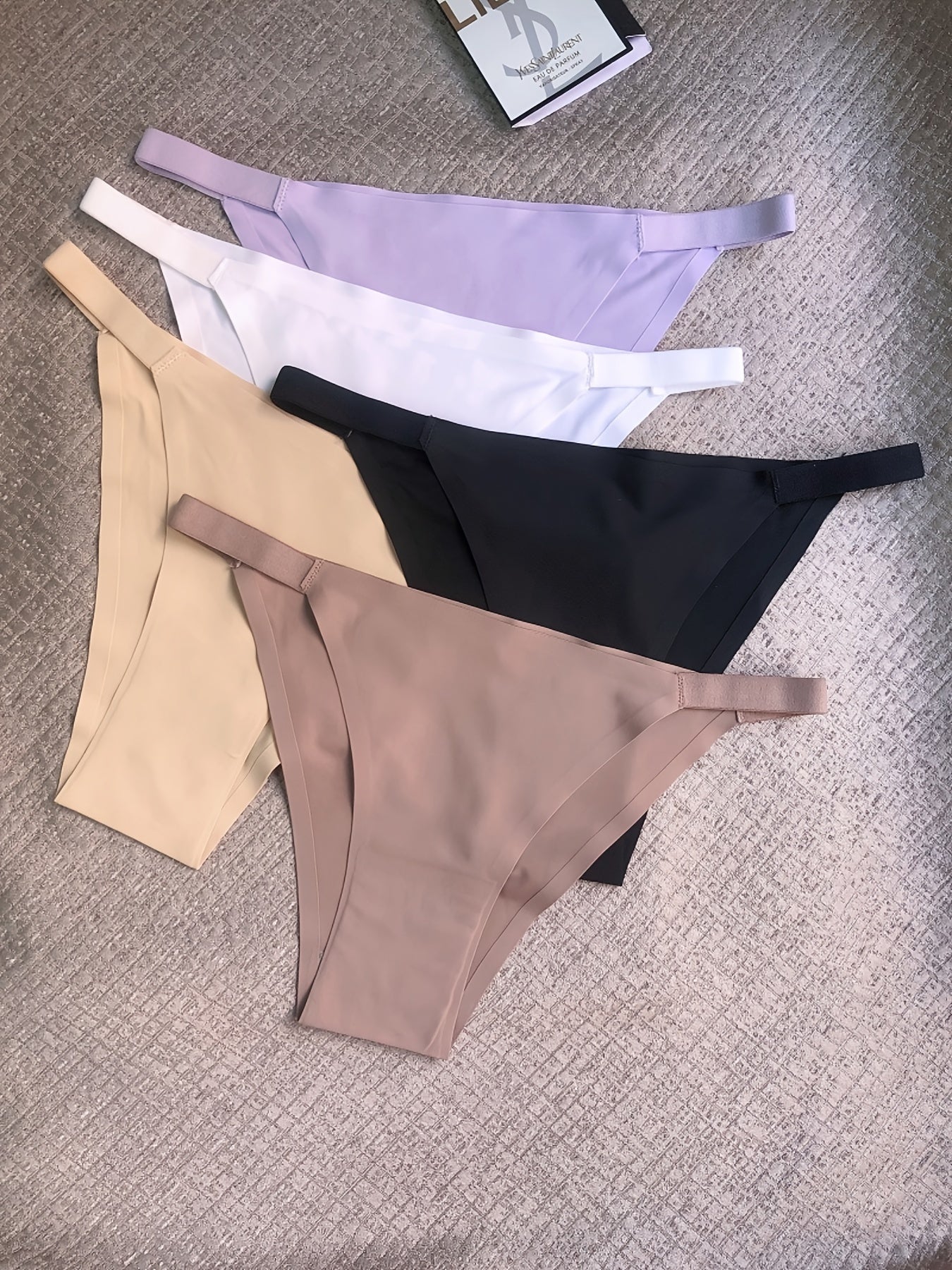 5pcs Women's Low-Rise Bikini Underwear - Solid Color Full Coverage Triangle Briefs with Low-Rider Waistband, Non-Sheer Sexy Panties for Gym, Yoga, Casual Attire (Multicolor Pack)