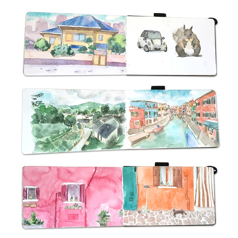 1pc Handmade Watercolor Book Travel Hand-painted Journal Student Art Painting Book Thickened Marker Pen Watercolor Sketchbook Small Beginner Blank Watercolor Paper