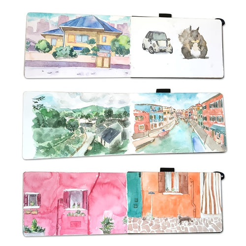 1pc Handmade Watercolor Book Travel Hand-painted Journal Student Art Painting Book Thickened Marker Pen Watercolor Sketchbook Small Beginner Blank Watercolor Paper