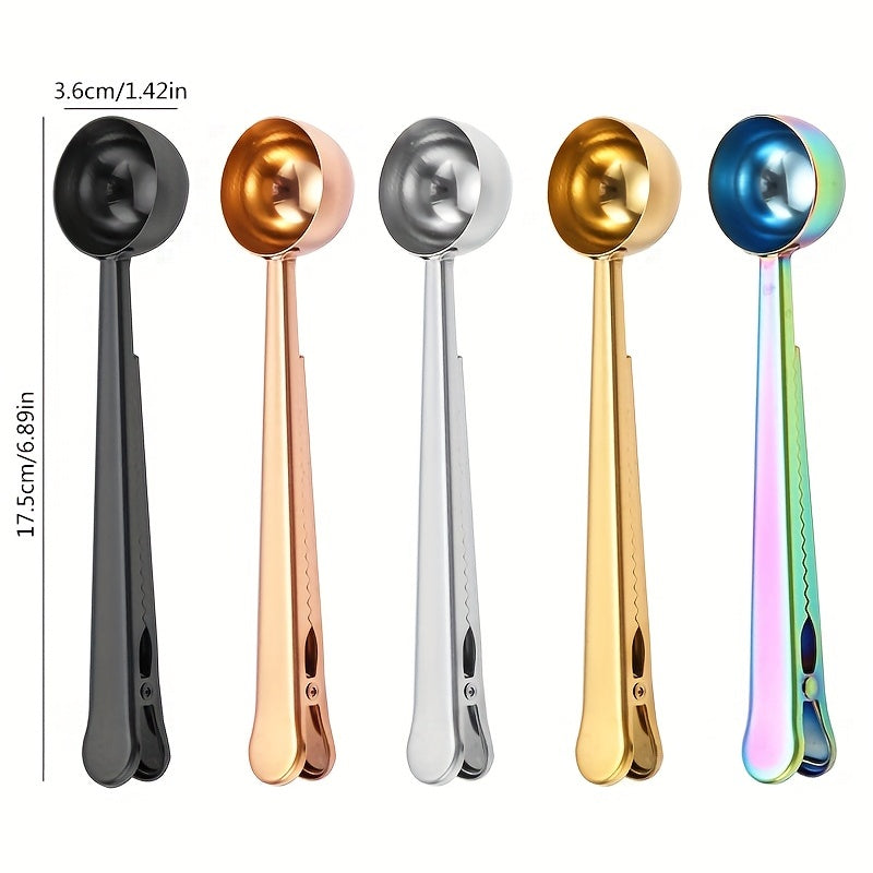 1pc Coffee Scoops With Bag Clip, 2 In 1 Stainless Steel Measuring Spoon, Sealing Clamps, Multifunctional Milk Powder Scoop With Sealing Clip, Kitchen Accessories