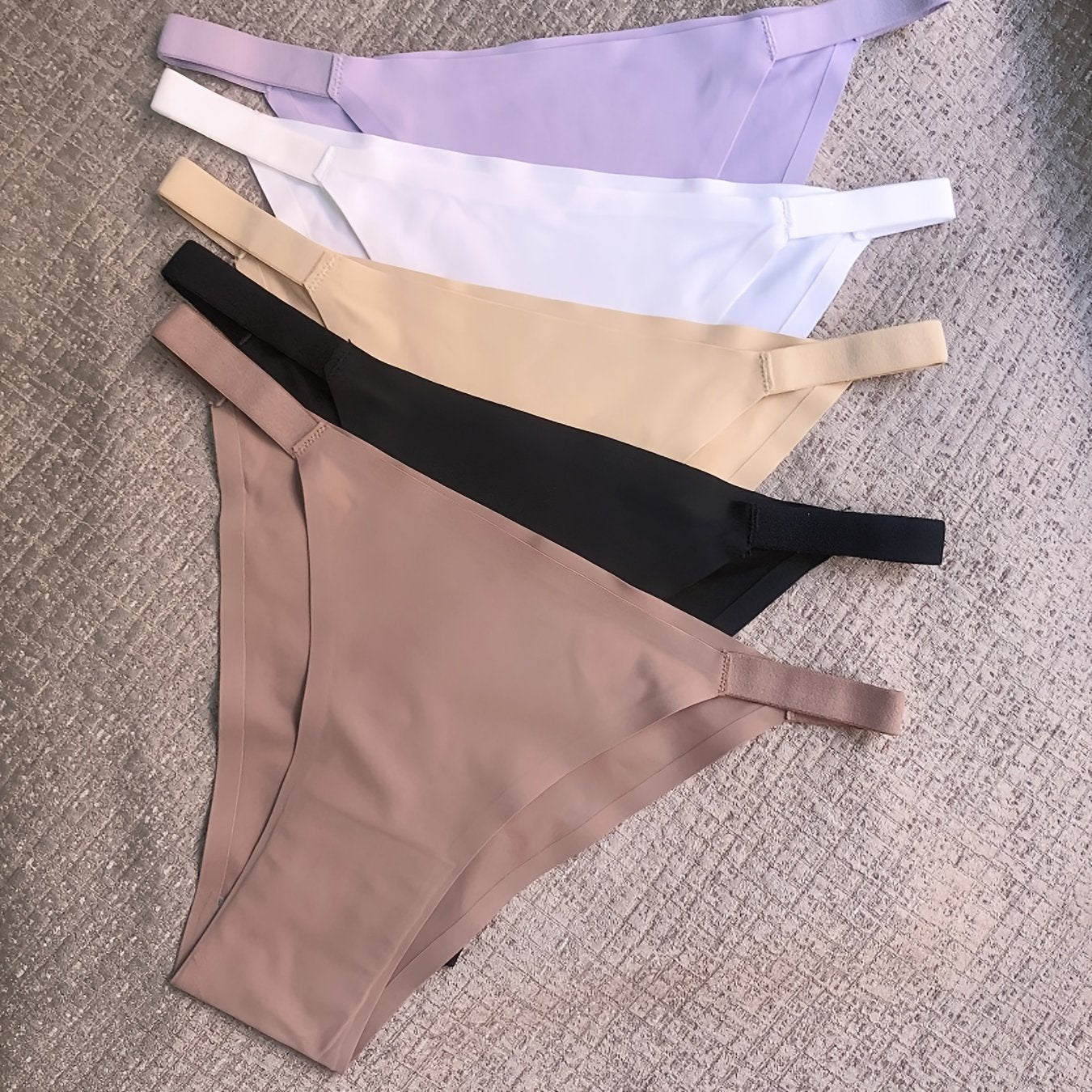 5pcs Women's Low-Rise Bikini Underwear - Solid Color Full Coverage Triangle Briefs with Low-Rider Waistband, Non-Sheer Sexy Panties for Gym, Yoga, Casual Attire (Multicolor Pack)