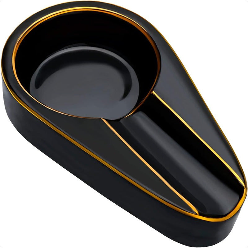 Cigar Ashtray Luxury Gilt Ceramic Portable Travel Ash Tray With Round Ash Slot Indoor And Outdoor Smoking Accessories For Men Single Cigarette Holder Ashtrays For Home Office Patio