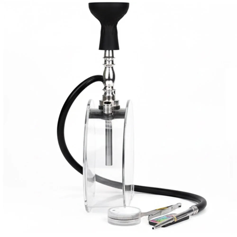 Circular Acrylic Hookah Set Large Arabic Shisha Single Pipe Silicone Bowl Narguile Chicha Bar KTV Portable Hookah Set