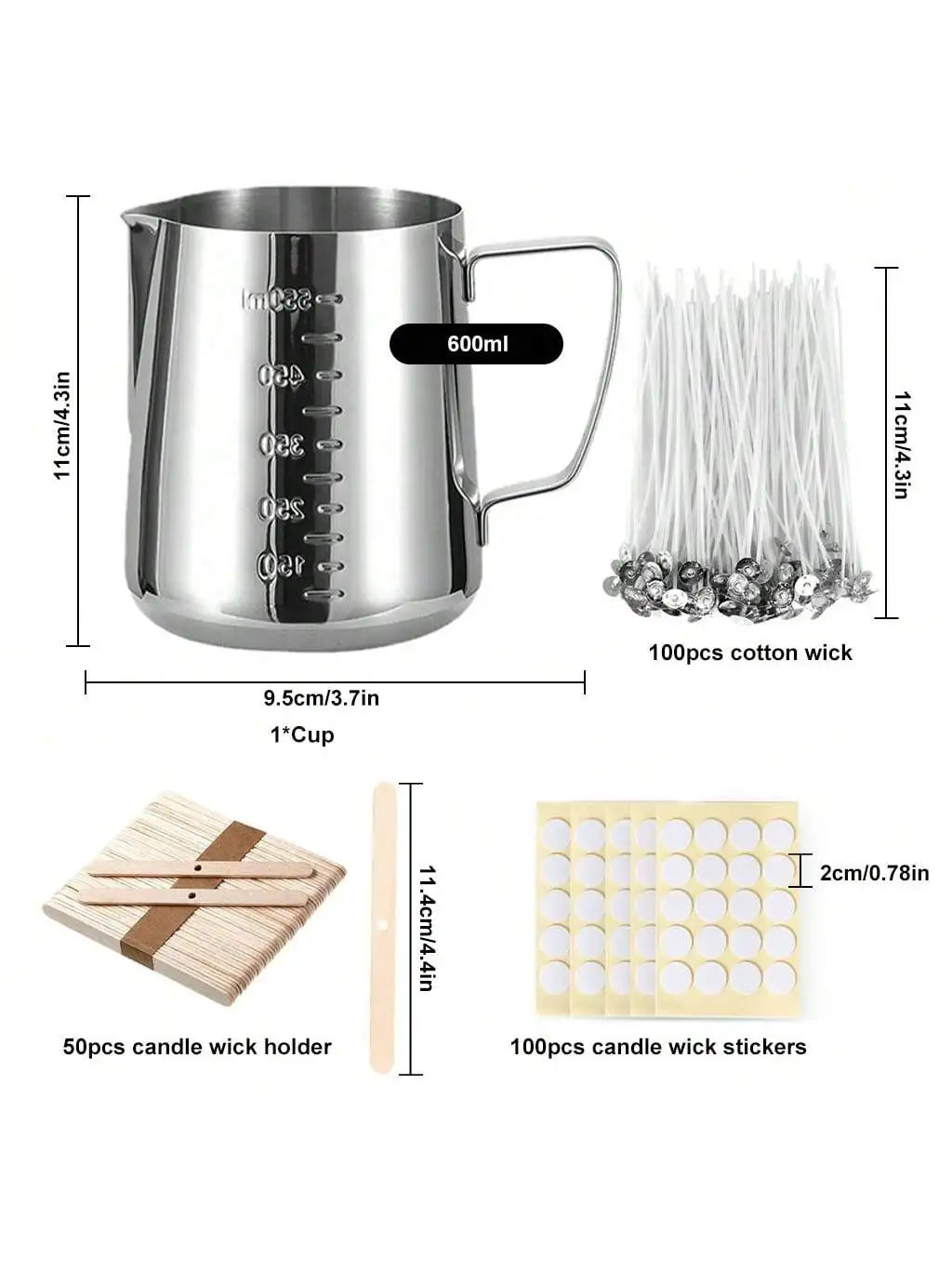 Candle Making Kit Supplies, DIY Candle Craft Tools, 1 Stainless Steel Candle Making Pot, 100 Candle Wicks, 100 Candle Wick Stickers and 50 Pcs 1 Hole Candle Wick Holder