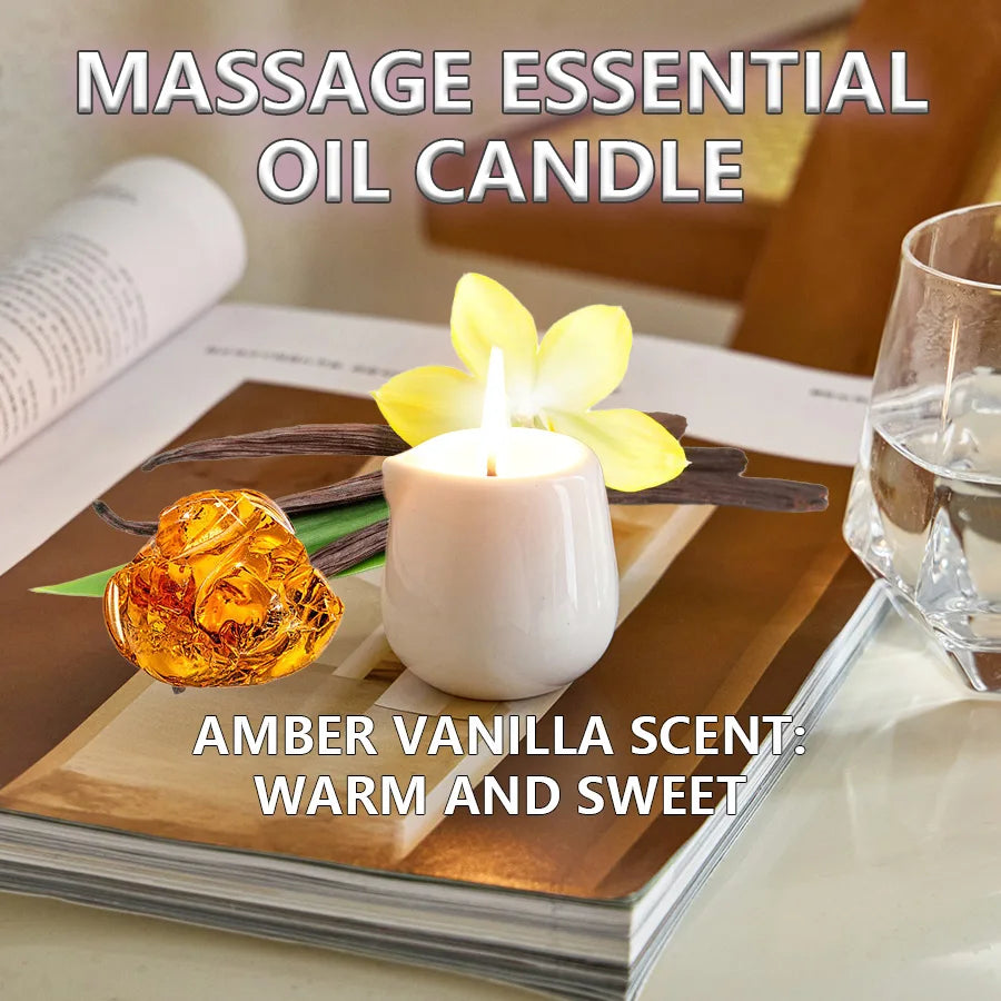1pc Amber Vanilla massage essential oil candle, coconut wax, heating, body open back SPA romantic holder home decor valentines