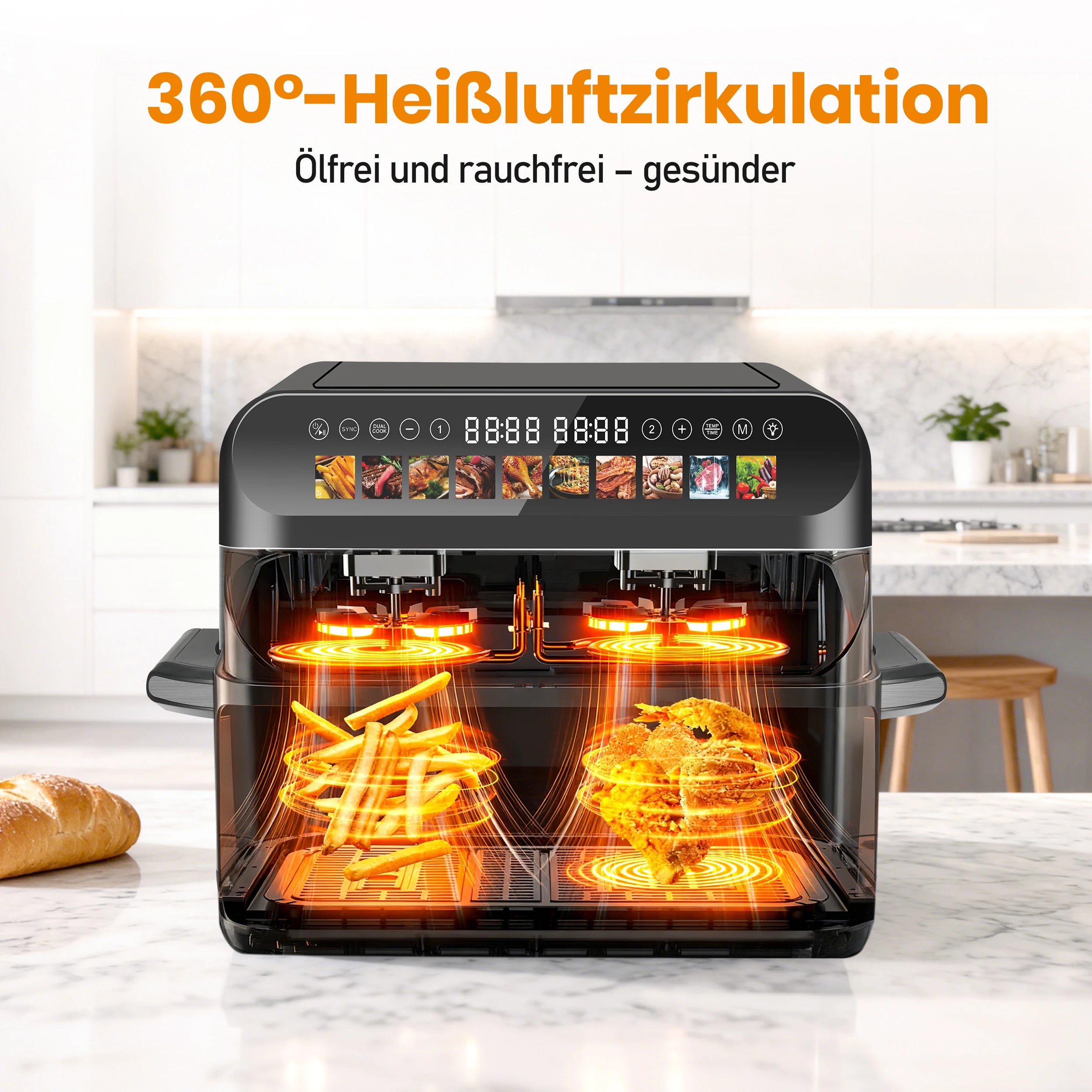 10L Family-Size Dual Basket Air Fryer Oven,Oil-Free Cooker with LED Touch Control & Viewing Window,Air Fryers Smart machine