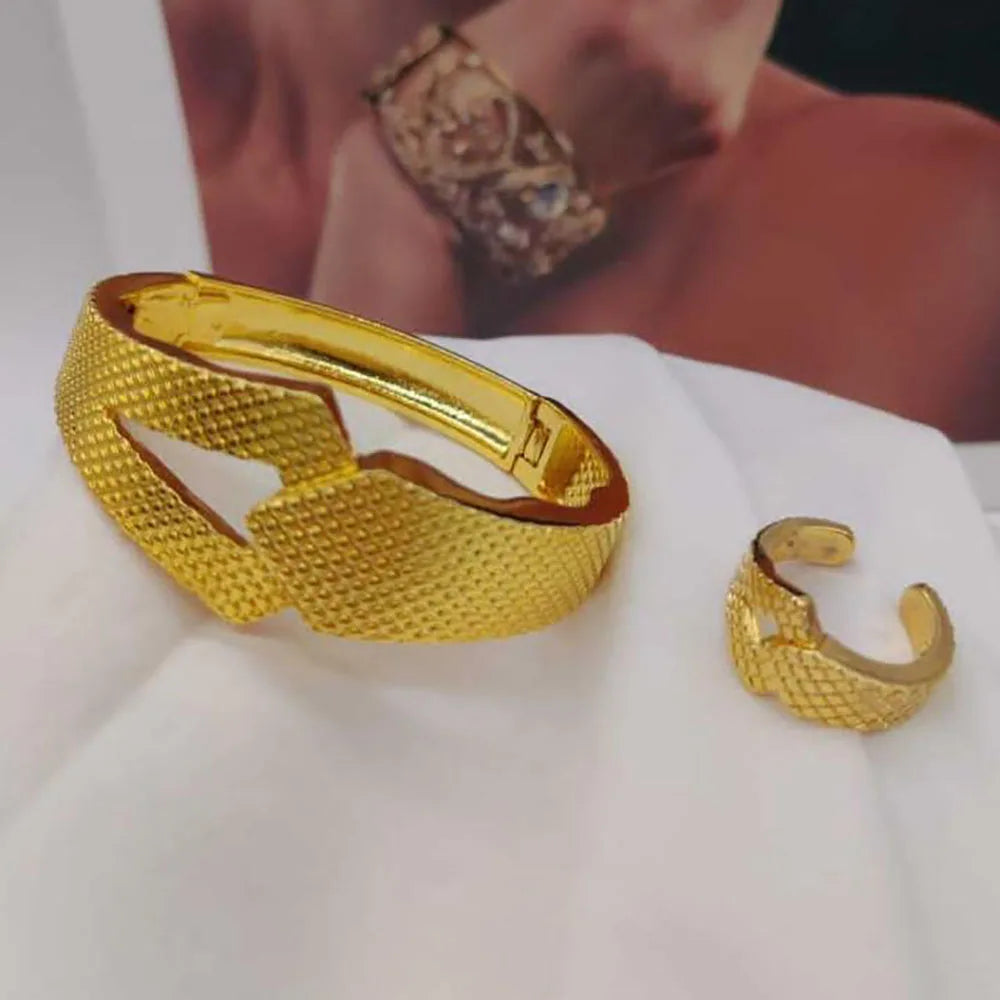 ethiopian hand gold color bracelet bangles rings set for Women bracelet Rings Jewelry Gift Weddings party set