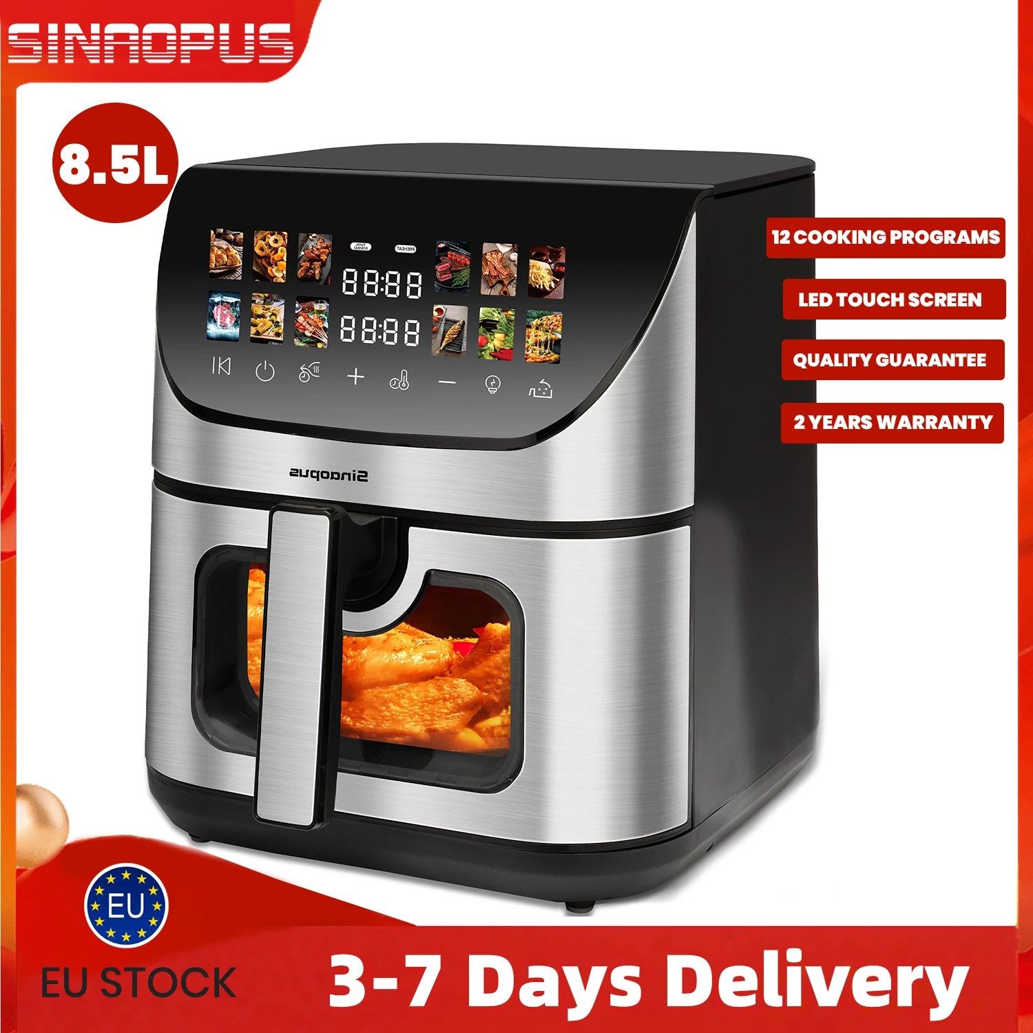 8.5L Multi Function air fryers Smart machine Viewing Window Electric Hot fryer Oilless Cooker with LED Touch Control,Family oven
