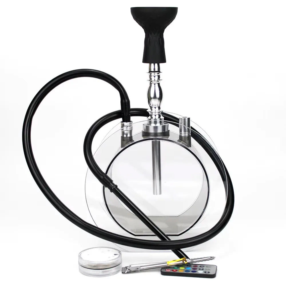 Circular Acrylic Hookah Set Large Arabic Shisha Single Pipe Silicone Bowl Narguile Chicha Bar KTV Portable Hookah Set