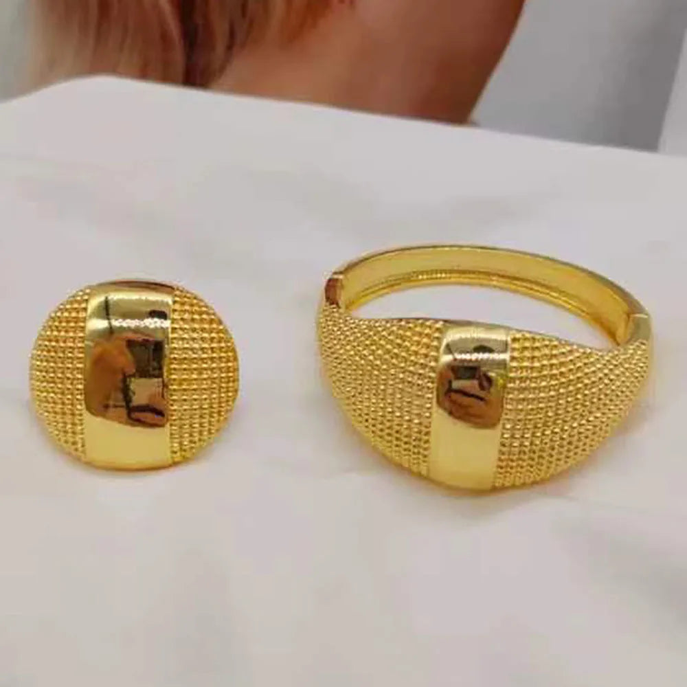 ethiopian hand gold color bracelet bangles rings set for Women bracelet Rings Jewelry Gift Weddings party set