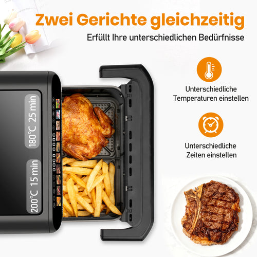 10L Family-Size Dual Basket Air Fryer Oven,Oil-Free Cooker with LED Touch Control & Viewing Window,Air Fryers Smart machine