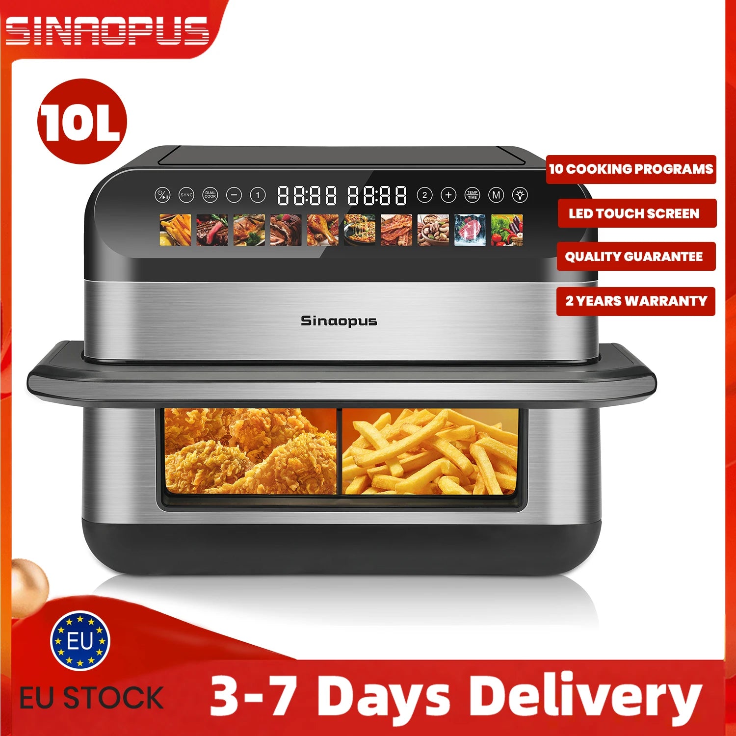 10L Family-Size Dual Basket Air Fryer Oven,Oil-Free Cooker with LED Touch Control & Viewing Window,Air Fryers Smart machine