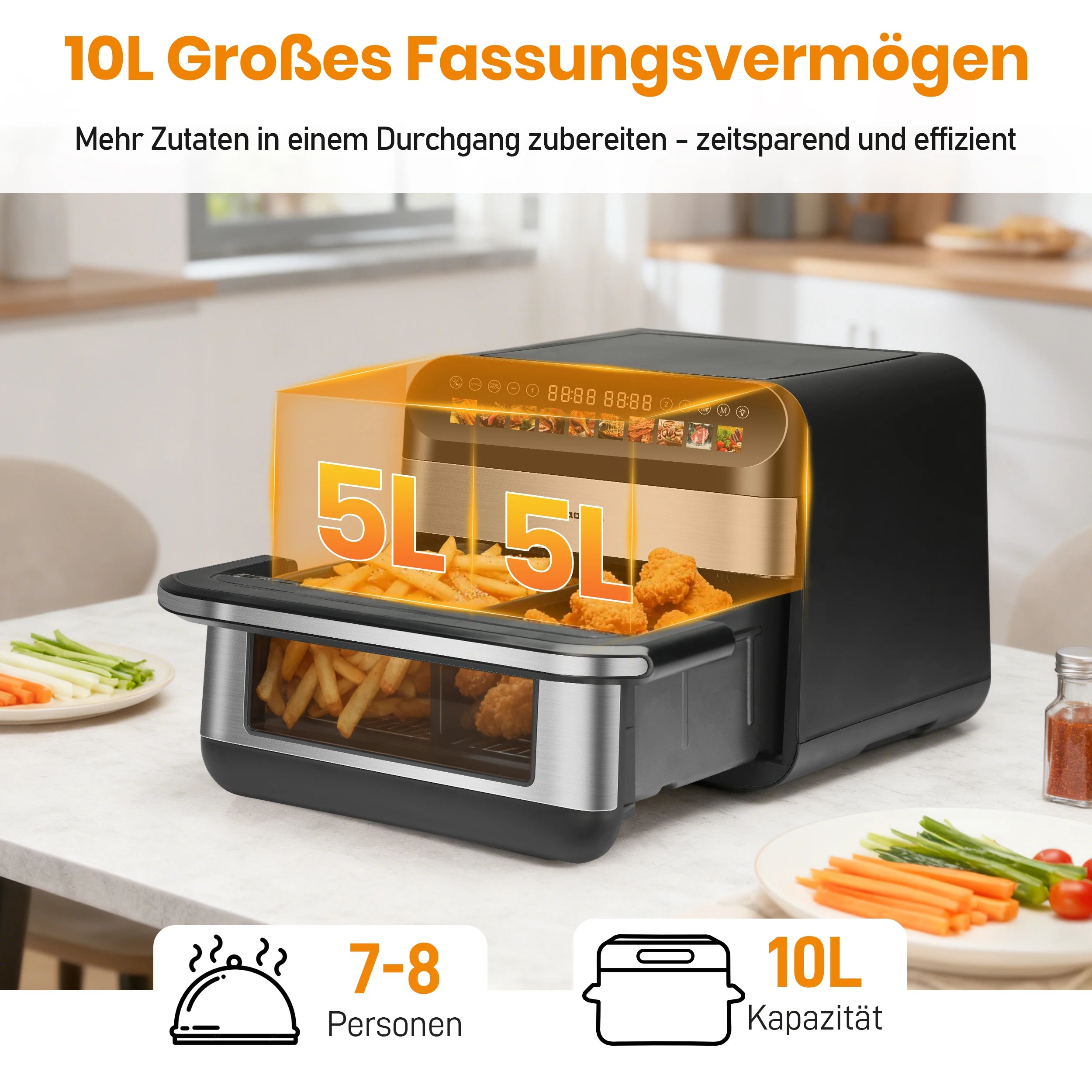 10L Family-Size Dual Basket Air Fryer Oven,Oil-Free Cooker with LED Touch Control & Viewing Window,Air Fryers Smart machine