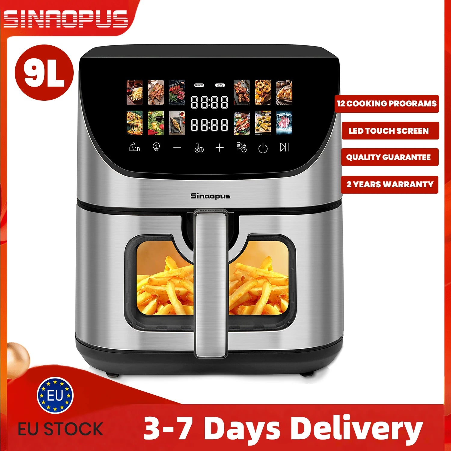 9L Multi Function air fryers Smart machine Viewing Window Electric Hot fryer Oilless Cooker with LED Touch Control,Family oven
