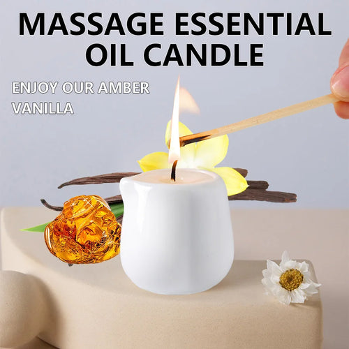 1pc Amber Vanilla massage essential oil candle, coconut wax, heating, body open back SPA romantic holder home decor valentines