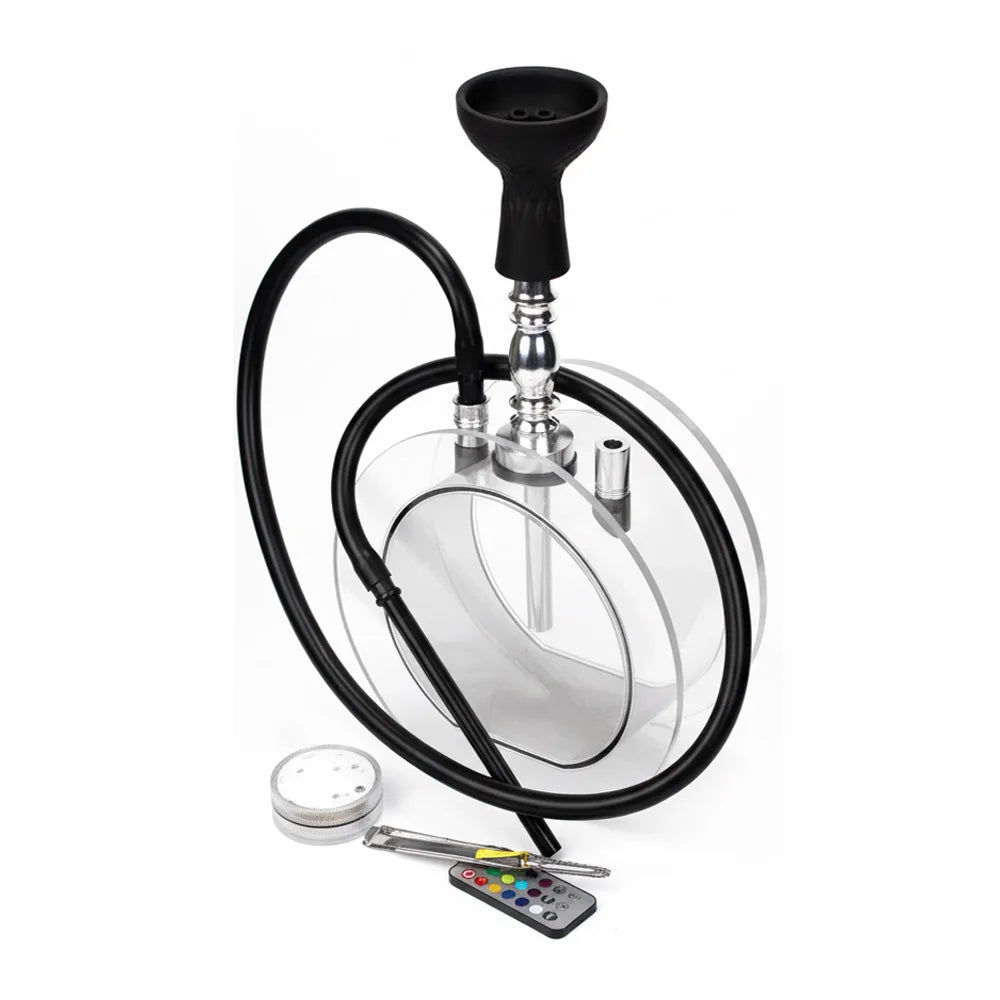 Circular Acrylic Hookah Set Large Arabic Shisha Single Pipe Silicone Bowl Narguile Chicha Bar KTV Portable Hookah Set
