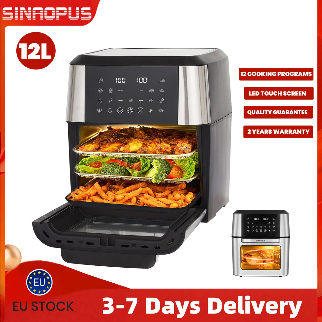 12L Air Fryer Mini Oven,Multi Function Smart machine Air fryers with Glass Viewing Window,Oilless Cooker with LED Touch Control