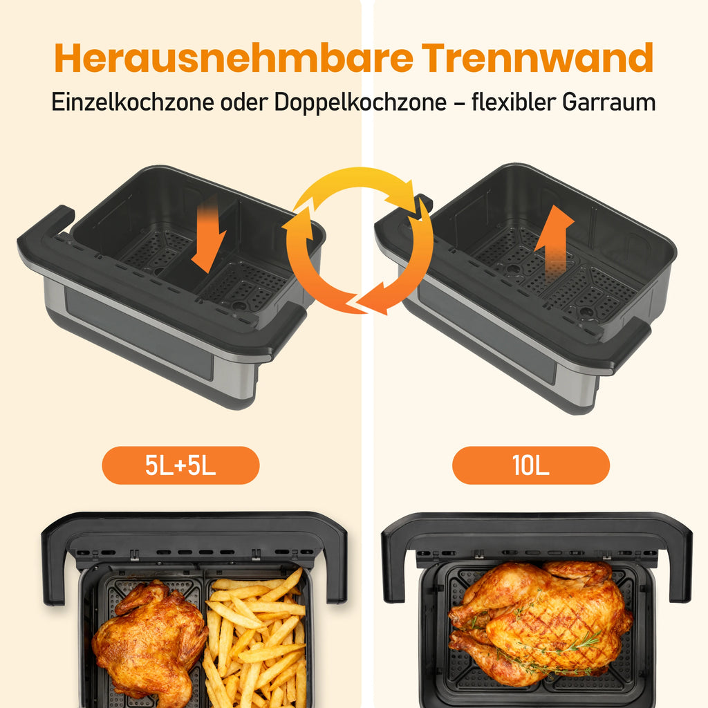 10L Family-Size Dual Basket Air Fryer Oven,Oil-Free Cooker with LED Touch Control & Viewing Window,Air Fryers Smart machine