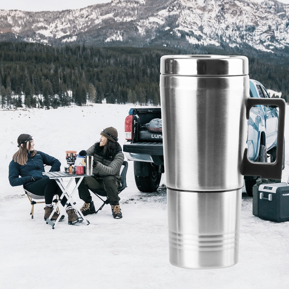 Electric Heating Car Kettle Stainless Steel 12V/24V 300ml Vehicle Heating Cup Camping Travel Kettle