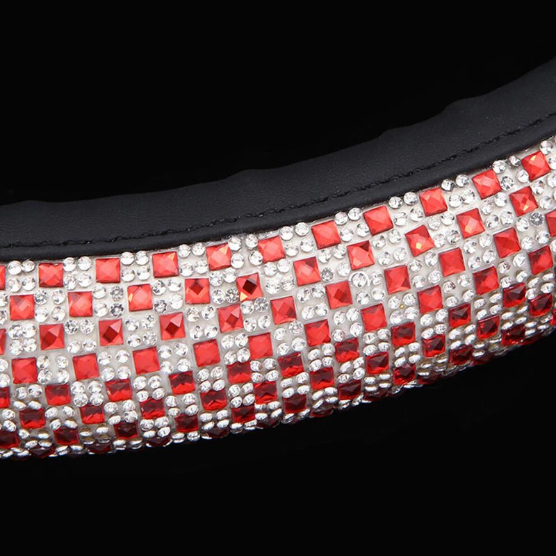 Crystal Leather Car Steering Wheel Covers Case Diamond For Women Ladies Steering Wheel Sleeve Universal Auto Handlebar Covers