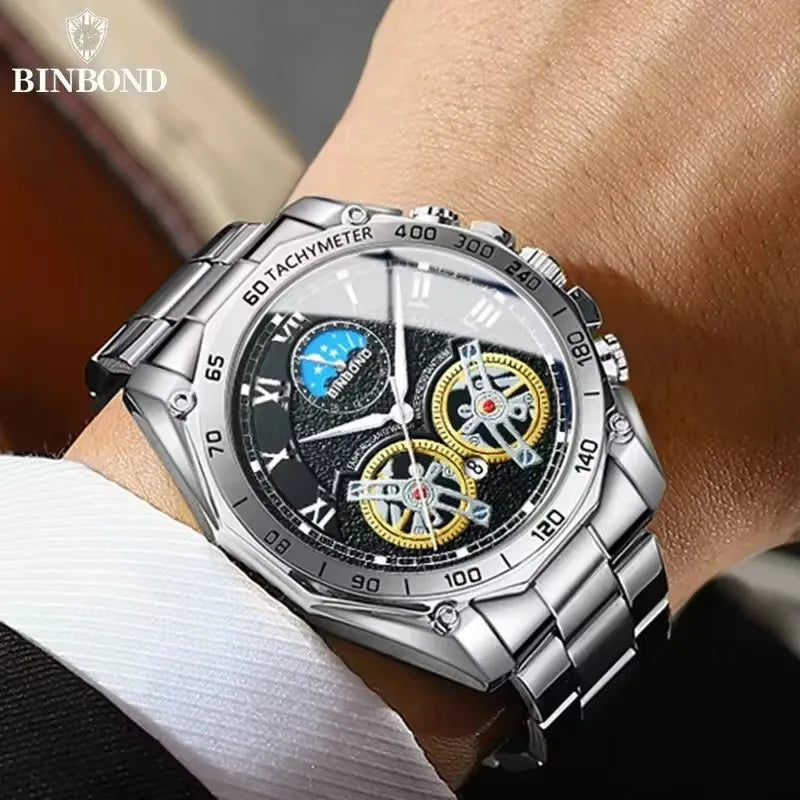 Binbond 4833 B4833 Business Fashion Man Quartz Wristwatch Luxury Stainless Steel Men's Watch Multi Functional Men's Wrist Watch