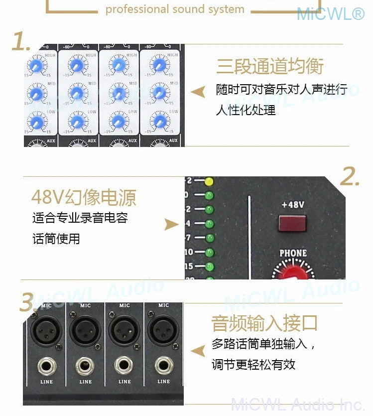 Audio-Mixer MiCWL 6 Channel Bluetooth Music USB High Bass Mixing Console MP3 Karaoke Amplifier DJ Equipment