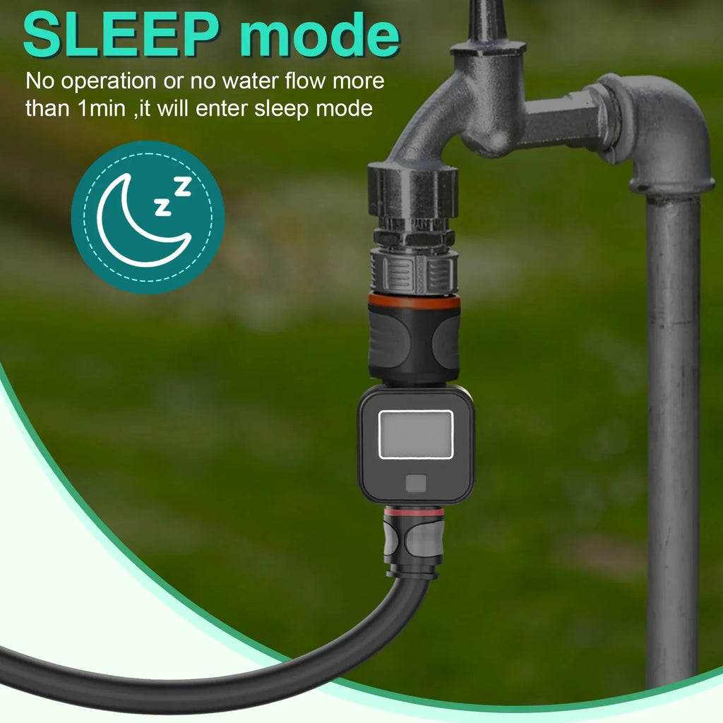 Battery Powered Garden Hose Flow Meter Digital LCD GPM LPM 0.5-8Bar Instant Water Usage Recorder for Irrigation