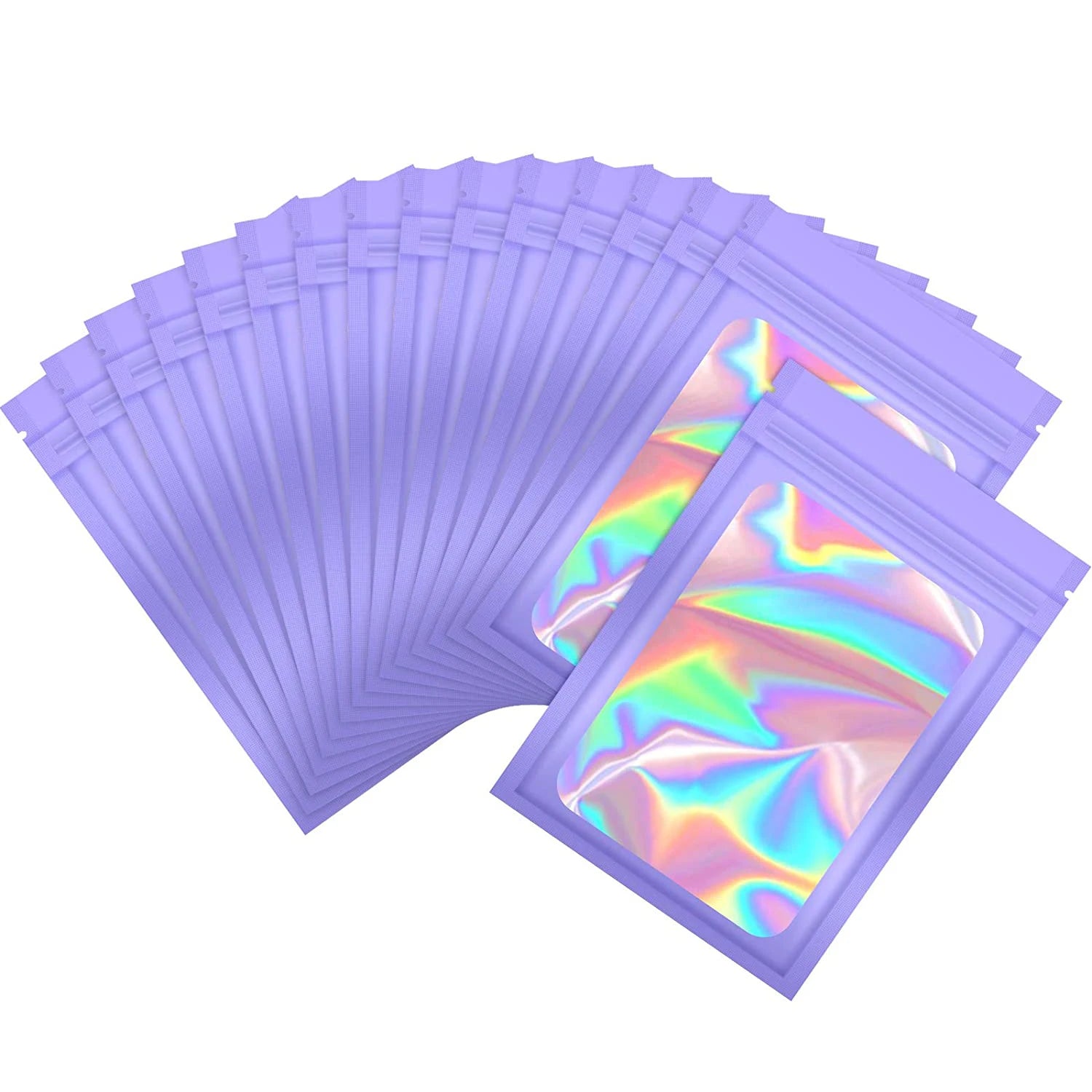 100pcs Iridescent Zip Lock Bags Smell Proof Mylar Bags Resealable Odor Proof Bags Holographic Makeup Bags Hologram Zipper Bags