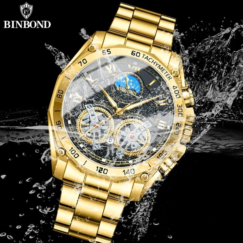 Binbond 4833 B4833 Business Fashion Man Quartz Wristwatch Luxury Stainless Steel Men's Watch Multi Functional Men's Wrist Watch