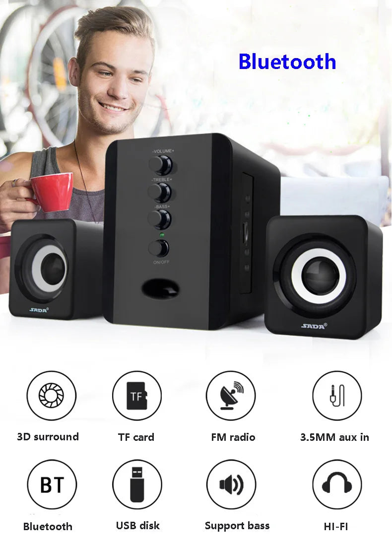 Bluetooth Wireless 2.1 3 Channel Bass Combination Compurtur Speaker Subwoofer 3.5mm Jack Music Loud Support FM TF USB