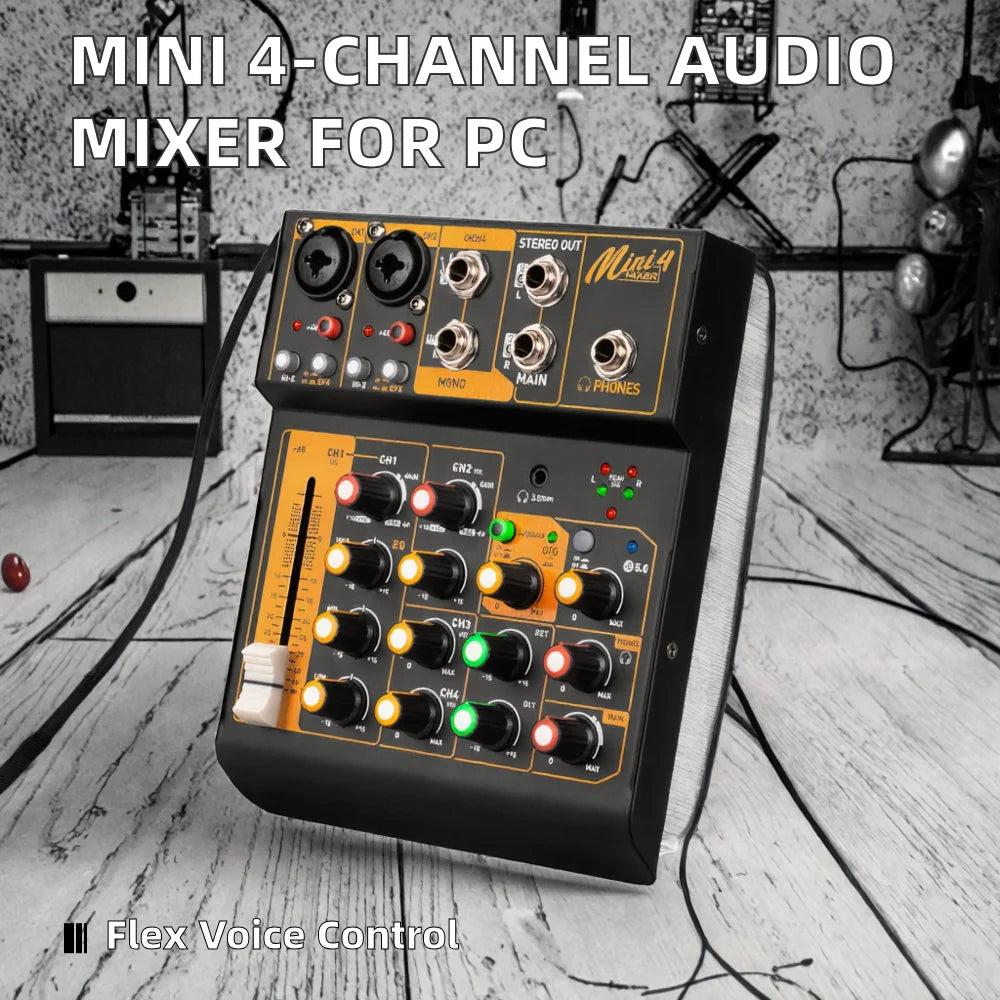 Factory Direct Sales Mini 4-Channel Bluetooth Audio Mixer Console |Wired Adjustable Voice Mixer for Live Broadcast Home Karaoke