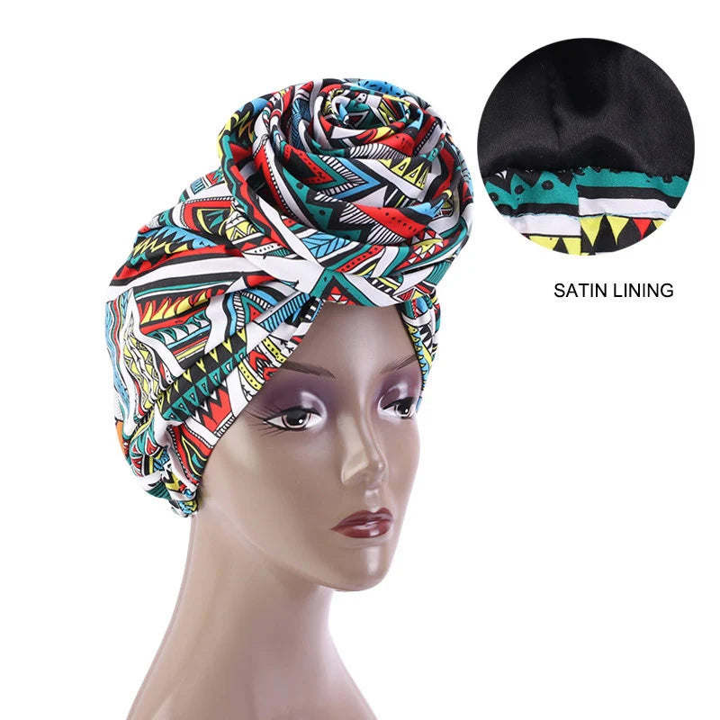 Big Flower Women's African Turban Cap Satin Lining Africa Pattern Printed Headwear Hat Female Head Wraps Ankara Hair Head Hat