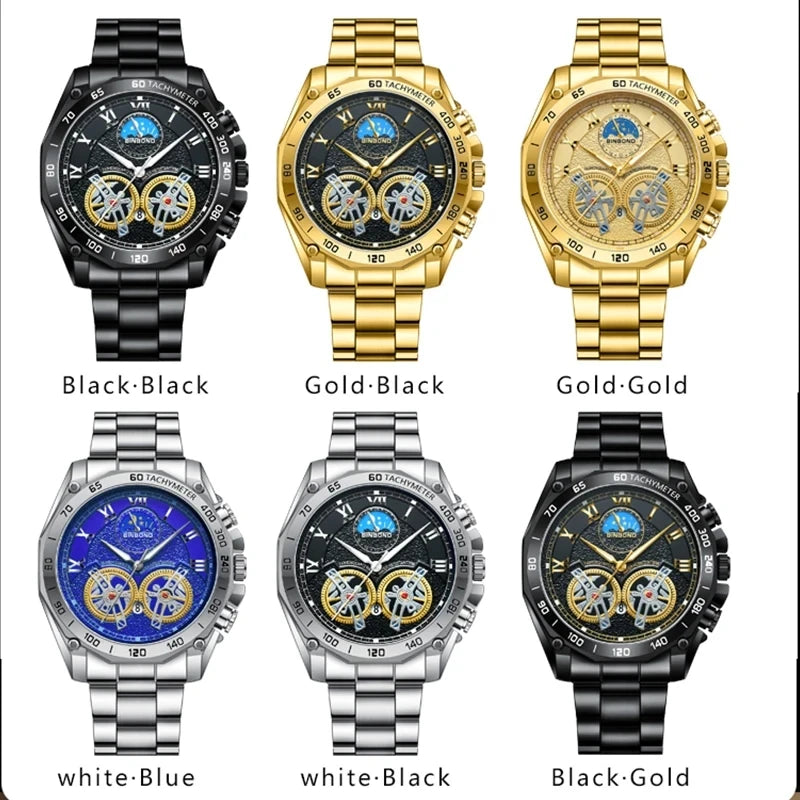 Binbond 4833 B4833 Business Fashion Man Quartz Wristwatch Luxury Stainless Steel Men's Watch Multi Functional Men's Wrist Watch